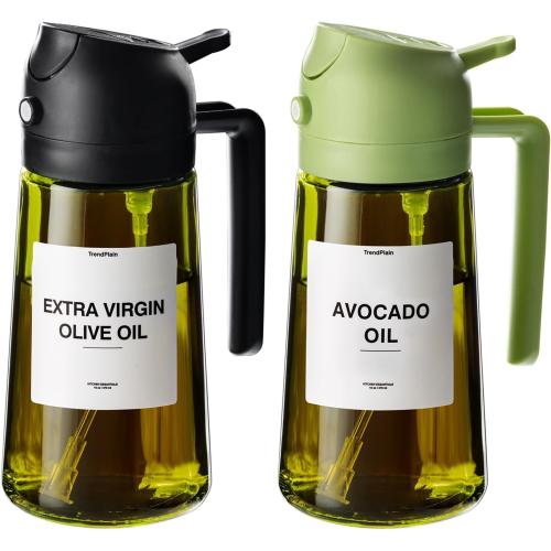 TrendPlain - Original 16oz/470ml Olive Oil Dispenser Bottle for Kitchen Gadgets and Air Fryer Accessories - Olive Oil Sprayer for Cooking w/Stickers - Black&Green