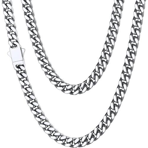 ChainsHouse Stainless Steel Mens Cuban Link Chain, Black/ 18K Gold Plated Miami Cuban Chain Necklace, 5mm/7mm/9mm/12mm/14mm Width, No Tarnish& Durable Hip Hop Mens Jewelry, 18-30, Send Gift Box