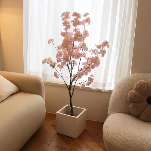 Tall Artificial Cherry Blossom Tree, 4Ft(48'), Realistic Potted Silk Faux Tree, Indoor/Outdoor for Home, Office, Living Room, Bedroom, Porch