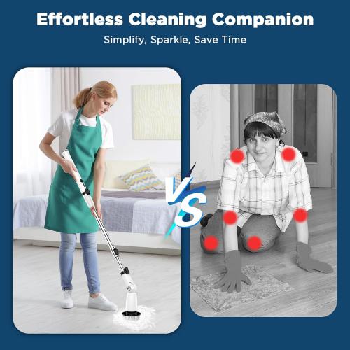 Color Black and White Electric Spin Scrubber, 2024 Upgraded Bathroom Cleaner, Power Shower Cleaning Brush with Extendable Handle & 4 Brush Heads, Dual Speed & USB-C Charging, Shower Scrubber for Bathtub, Tile, and Floor