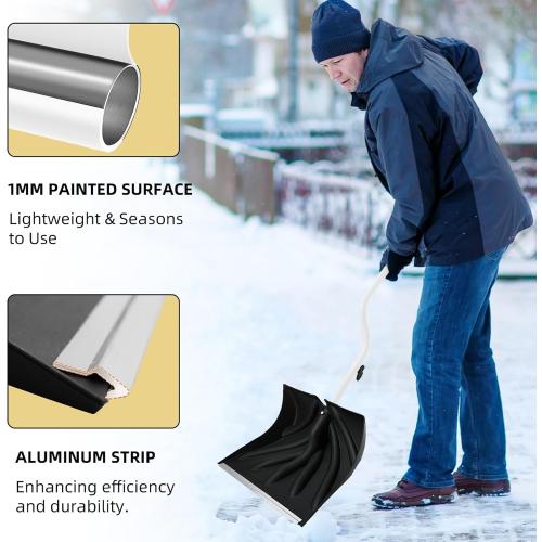 Snow Shovel for Driveway Ergonomic Design 17” Reinforced Heavy Duty Snow Removal Easy Assembled Tool in Winter Snowy Day for Garage Car Parking Port Workshop Barn