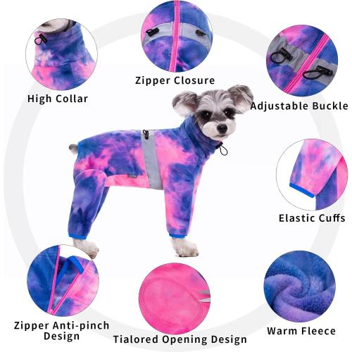 Dog Coat, Tie Dye Fleece Jumpsuit for Small Dogs, Winter Jacket, Reflective Stripes, Comfortable, Lightweight