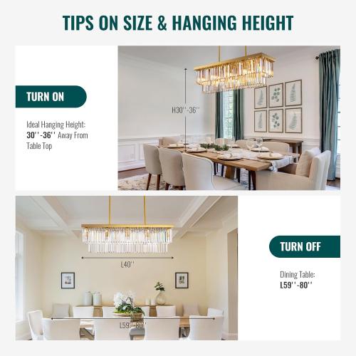 Siljoy 10-Light Rectangle Gold Crystal Chandelier for Dining Room Modern Rectangular 2 Tiers Crystal Raindrop Chandelier Linear Pendant Ceiling Light Fixture for Kitchen Island L40'' x W10'' x H10''