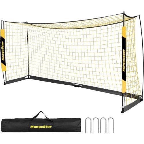 Black and Yellow MangoStar Soccer Goal, 12X6 FT Soccer Goal for Backyard Portable Net Collapsible Metal Base, Quick Set Up Soccer Net for Indoor Outdoor Practice Training with Carry Bag