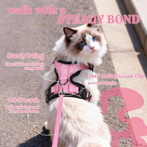 Size XS rabbitgoo Cat Harness and Leash for Walking, Escape Proof Soft Adjustable Vest Harnesses for Cats, Easy Control Breathable Reflective Strips Jacket, Pink