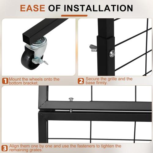 Foldable 3-Tier Wire Grid Wall Display Rack, Tool-Free Assembly Gridwall With Removable Hooks, Mobile Grid Panel For Home Storage, Retail Display & Vendor Events, Black Wire Grid Wall Panel Display