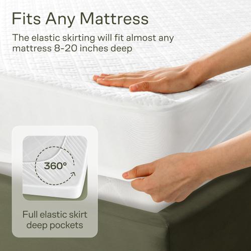 100% Waterproof k Mattress Protector - 360 Pad Protection Against Spills, Stains & Accidents for Parents & Pet Owners - Noiseless & Cooling Viscose Made from Bamboo (White)