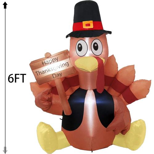 FUNPENY Thanksgiving Decoration Inflatable Turkey, 6FT Lighted Blow up Turkey Happy Thanksgiving Day, Thanksgiving Inflatables with LED Lights Yard Lawn Decor Display Autumn Outdoor Decoration