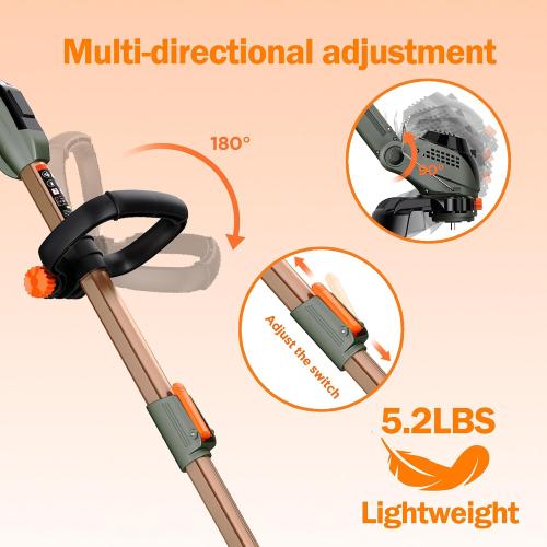 13 Electric Weed Wacker, 4 in 1 Cordless String Trimmer/Lawn Edger/Lawn Mower/Brush Cutter with Steel Gears, 2×21V 6.0Ah Batteries & Charger, 4.2 LBS Lightweight Grass Trimmer for Yard Garden