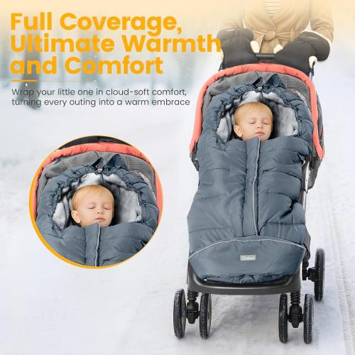 Orzbow Warm Bunting Bag Universal, Stroller Sleeping Bag Cold Weather, Waterproof Toddler Footmuff (Grey, Large)