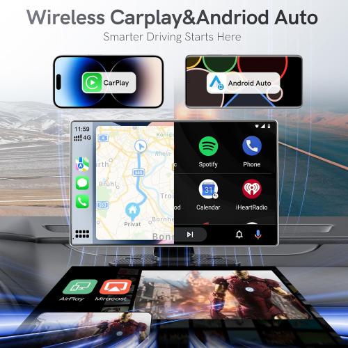 9 Portable CarPlay Screen for Car, CooCom UHD Car Stereo with Touch Screen with Apple CarPlay&Android Auto,4K Dash Cam,1080P Backup Camera,Mirror Link, Voice Control, Bluetooth 5.3,GPS,FM
