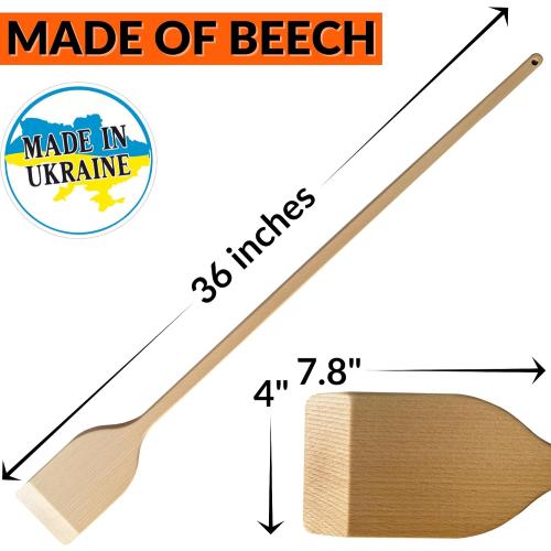 36-in Beech Heavy Duty Wooden Mixing Paddle - Made in Ukraine - Handle Long Stir for Cooking Cajun Crawfish Boil and Brewing Beer - Stirring Spatula for Brewing Mixing Grill Camping in Big Stock Pots