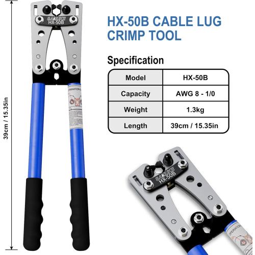 Sanuke Battery Cable Lug Crimping Tool for AWG10-1/0, Wire Crimper with 78pcs Copper Lug Ring Terminal Connectors, 110pcs Heat Shrink Tubing, Electrical Wire Crimping Tool Set