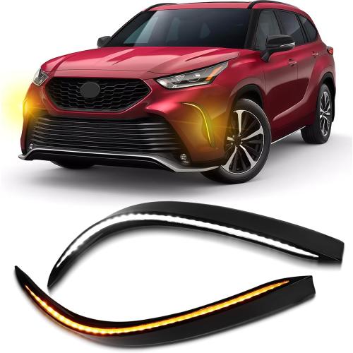 Switchback White/Amber LED Front Bumper Fog Daytime Running Lamp Dynamic Sequential LED Turn Signal Light Function Compatible with Toyota Highlander 4TH 2021 2022 2023 2024 XSE