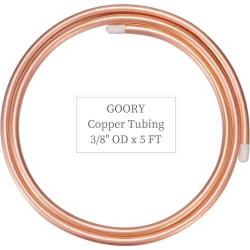 GOORY Copper Tubing 3/8 OD x 0.328 ID x 5 Ft - 99.9% C12200 Pure ACR Tube - ASTM B280 Refrigeration T2 Copper Tube Soft Coil - Round Seamless Tubing for Refrigerator HVAC System Industry DIY