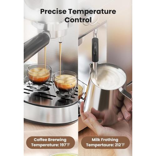 Gevi Commercial Espresso and Coffee Makers, Professional 20 Bar Espresso Maker with Milk Frother, Stainless Steel Expresso Coffee Machines for Home, Compact Cappuccino Machine, Great Gift