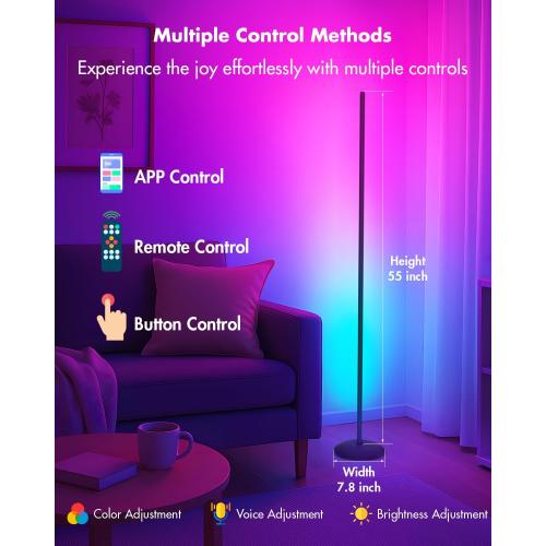 Corner Floor Lamp - 2 Pack LED Corner Lamp with App/Remote/Button Control, Smart LED Floor Lamp with Music Sync and 16 Million Colors, Color Changing Standing Lamp for Living Room, Bedroom