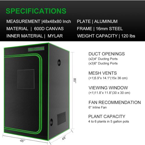 MELONFARM 4x4 Grow Tent, 48x48x80'' High Reflective 600D Diamond Mylar Canvas with Observation Window and Floor Tray for Hydroponic Indoor Plant Growing