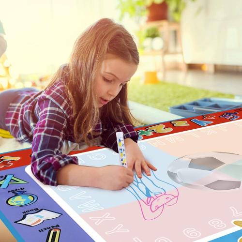 Alago Aqua Coloring Mat,Kids Toys Large Water Painting Mat,Toddlers Doodle Pad with 4 Colors,Gifts for Girls Boys Age 3 4 5  Years Old,4 Pens,Drawing Molds and Booklet Included