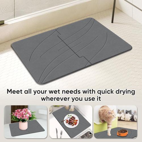 Jiloma 32 * 20 Stone Bath Mat Extra Large Diatomaceous Earth Non-Slip Shower Mat Quick Drying Diatomite Stone Mats for Bathroom Floor/Ktichen Counter Super Absorbent Natural Easy to Clean Grey