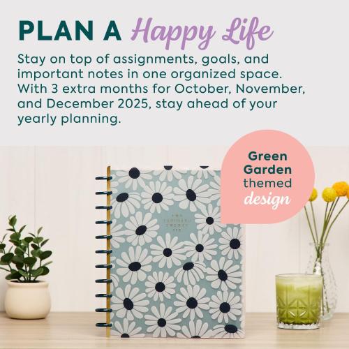 Happy Planner Disc-Bound Planner Jan.–Dec. 2026, Includes 3 Extra Months and 2 Sticker Sheets, Big Size, 8.5 x 11, Horizontal Layout, Green Garden
