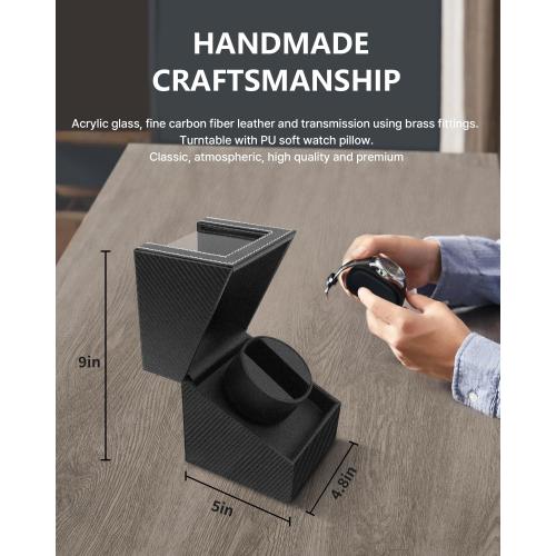 Watch Winder for Automatic Watches: Automatic Single Watch Winder Box with Japanese Quiet Motor, Rotating Watch Case in Black Carbon Fiber Leather, Gifts for Men Collectors