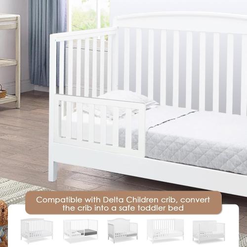 Toddler Safe Guardrail Compatible with Delta Children Convertible Crib, Crib Rail for Prevent Toddler from Rolling Off The Bed, White