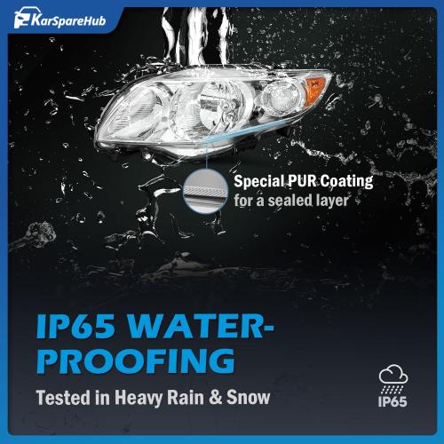 KarSpareHub Headlights Assembly for 2009-2010 Toyota Corolla Halogen Headlamp Replacement Chrome Housing Amber Reflector Passenger and Driver Side