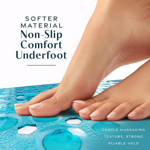 SlipX Solutions 39x16 Power Grip Non Slip Bathtub Shower Mat, Aqua | Stronger Wet Surface Protection, Soft Under Foot, 265  Suction Cups, Large Drainage Holes