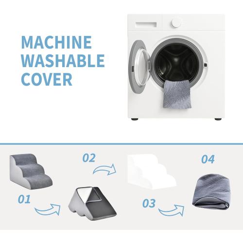 Dog Stairs for Small Dogs 15.7 H, 3-Step Pet Stairs with High-Density Foam, Curved Ramp Design for Puppies, Medium Pets and Older Cats, Dog Steps for Bed, Couch or Sofa, 15.7 × 22.4 × 15.7 Inch, Gray