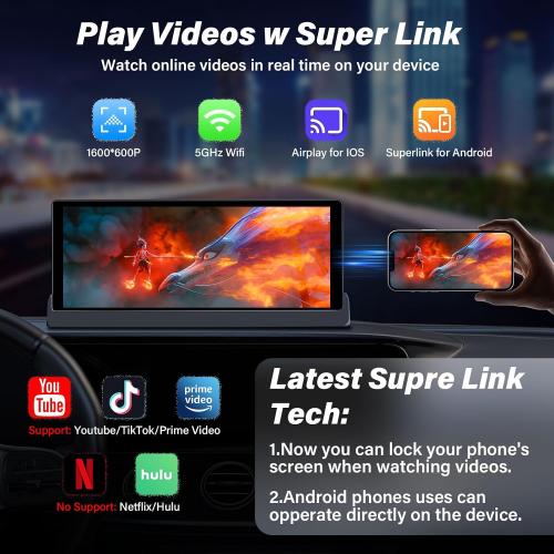 Carplay Screen for Car 10 Car Tablet Pro Max 2025【Unique Bracket】 w Googel/Siri Voice Control Wireless Apple Car Play Screen & Android Auto Screen w Mirror Link Videos Bluetooth/FM/AUX