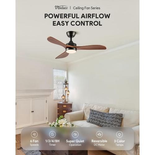 VONLUCE Wood Ceiling Fan with Lights 42 Inch, Black