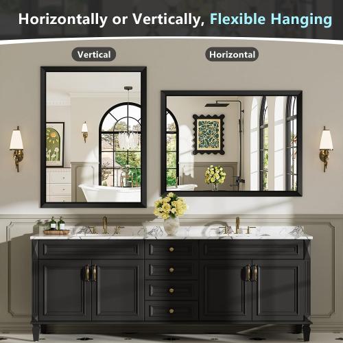 48x36 Inch Black Bathroom Mirror for Wall, Beveled Framed Rectangle Bathroom Vanity Mirrors for Over Sink, Bedroom, Living Room, Entryway, Anti-Rust, HD Tempered Glass, Horizontally/Vertically