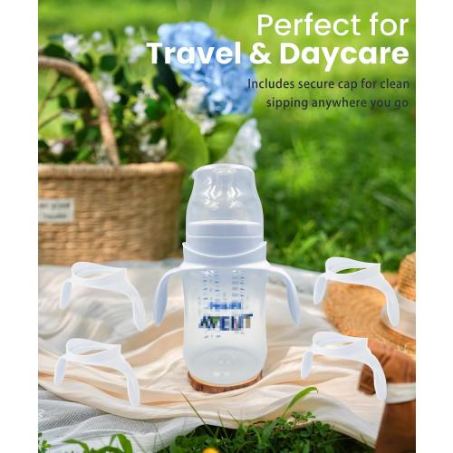 Baby Bottle Handles Compatible with Philips Avent Anti-Colic and AirFree Vent Baby Bottles, Compatible Avent Bottle Holder,4 Count (White)