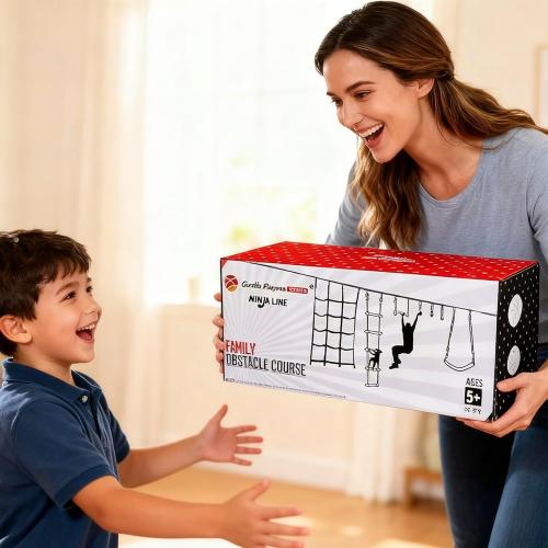 Ninja Warrior Obstacle Course for Kids - 2*56FT Slackline Kit with 8 Obstacles | Upgraded Quick-Install Buckles (No Threading Needed), 900lbs Max Load Backyard Training Gear