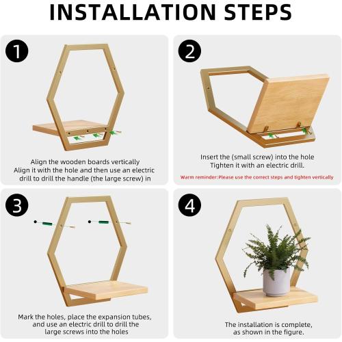 3 Pack Solid Wood & Heavy Duty Metal Wall Plant Stands,9inch Natural Wood Shelf, Boho Arch Hanging Planter for Indoor 25 LB Load for Plants, Flowers, Herbs Golden