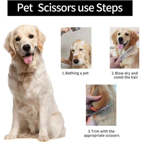 7 Professional Straight Dog Grooming Scissors Kit, Ergonomic Pets Cutting Shears, JP-440C Stainless Steel with Offset Handle, Light-weight Shears for Fur Hair Trimming