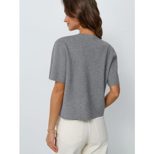 LILLUSORY Short Sleeve Cardigan Sweaters for Women 2025 Summer Cropped Button Up Sweater Tops Casual Shirt Y2K Outfits