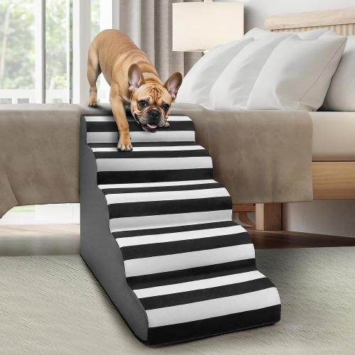 JOEJOY Curved Dog Stairs Ramp for High Beds 19 H, 4-Step Dog Steps for Small Dogs and Cats, Pet Stairs for High Bed Climbing, Non-Slip Balanced Pet Step Indoor, Grey