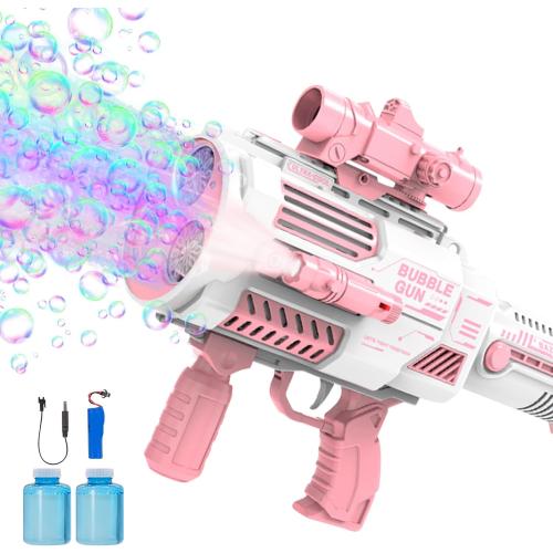 Color Blue Bubble Guns Automatic with Build-in Bubble Solution (4.4 oz), 3 Fans Drive 6X Lens Bubble Blower Machine, Cool Favors for Summer Ourtdoor Party Birthday Wedding Toy