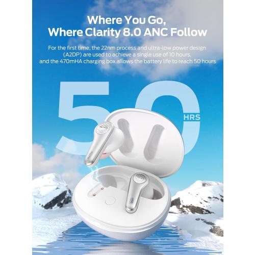 Monster Clarity 8.0 Hybrid Active Noise Cancelling Wireless Earbuds, 42dB in-Ear ANC Earphones Deep Bass with 6 Mics, Bluetooth 5.2, 50H Play Time with Wireless Charging Case