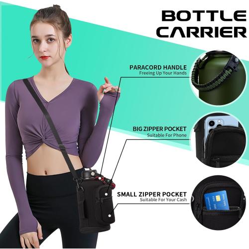 64oz Insulated Water Bottle with Straw & Auto Spout Lid - (Cold 48H & Hot 24H) Half Gallon Stainless Steel Water Jug with Paracord Handle, Metal Tactical Military Water Flask