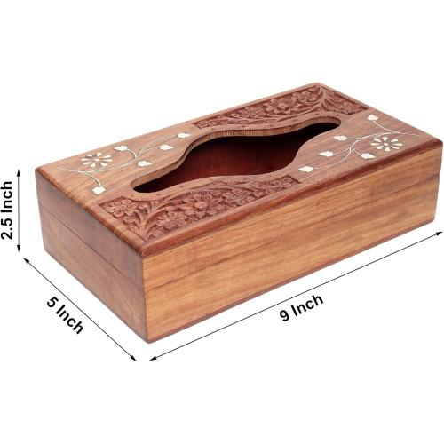 Wooden Tissue Box Cover, 9 x 5 Inch, Compatible with Pottery Barn Furniture and Decor, Anthropologie Furniture Style for Elegant Wooden Home Accessory (Carving White)