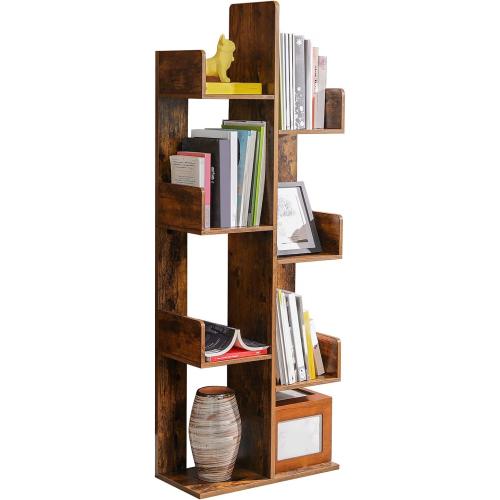 VASAGLE Bookcase, Tree-Shaped Bookshelf with 8 Storage Shelves, Rounded Corners, 19.7 x 9.8 x 55.1 Inches, Rustic Brown ULBC66BXV1