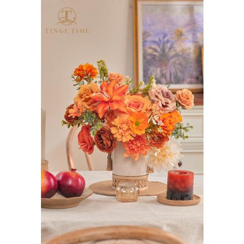 TINGE TIME Fake Flowers Artificial Flowers Peonies Bulbous Chrysanthemum Daisy Hydrangea Sunflower Violets Dahlia Daffodils Epiphyllum Orchid Cherry Blossom Camellia Leyaron (Burnt Orange)