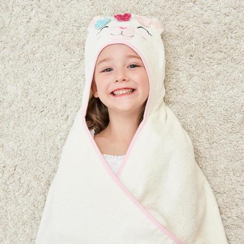 Style Quarters Baby Bath Towel - 100% Cotton Terry Soft Hooded Towel Cartoon Alpaca Baby Beach Towels Super Absorbent Large Embroidery Kids Hooded Bath Toddler Towel with 50x30(Milky White Alpaca)