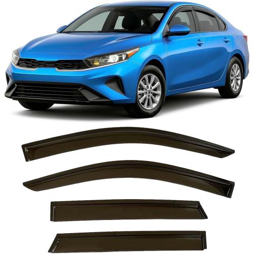 2019-2024 Tape-on Rain Guards for Kia Forte Side Window Deflector Visors EX FE GT LINE LXS Durable Tinted Vent Shade 2020 2021 2022 2023
