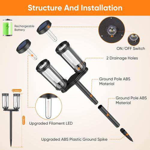 Bright Solar Pathway Lights Outdoor, 4 Pack Solar Powered Garden Lights Waterproof, Auto On/Off Yard Lawn Patio Walkway Driveway Decor Landscape Lighting Warm Lights