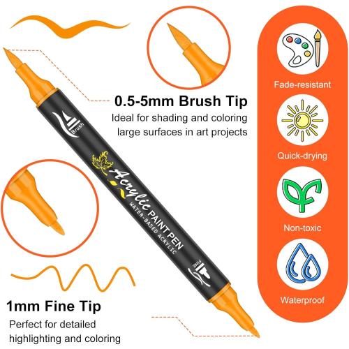 NICETY 128 Acrylic Paint Markers, Dual Tip Brush Paint Pens for Rock Painting, Wood, Glass, Stone, Canvas, Ceramic, Fabric - Fine & Brush Tip Water Based Acrylic Markers Pens