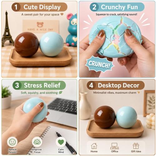 2 PCS Wax Cracking Squishy, Crunchy Stress Ball with Satisfying Crackling Sound for Stress Relief, Desk Display and Sensory Relaxation, in Chocolate Brown and Macaron Colors